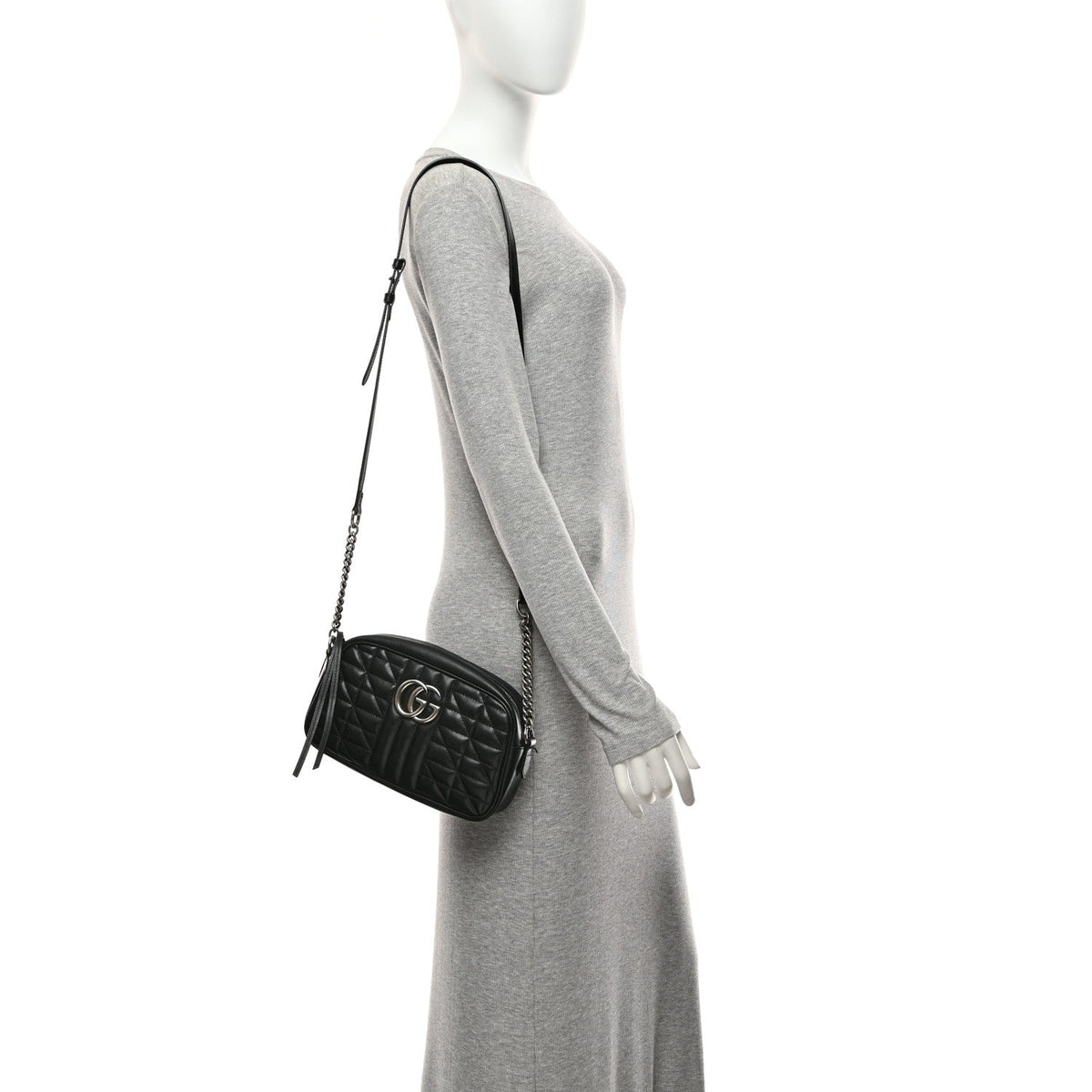 Calfskin Matelasse Aria Small GG Marmont Chain Shoulder Bag Black