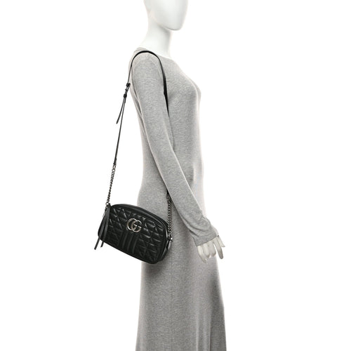 Calfskin Matelasse Aria Small GG Marmont Chain Shoulder Bag Black