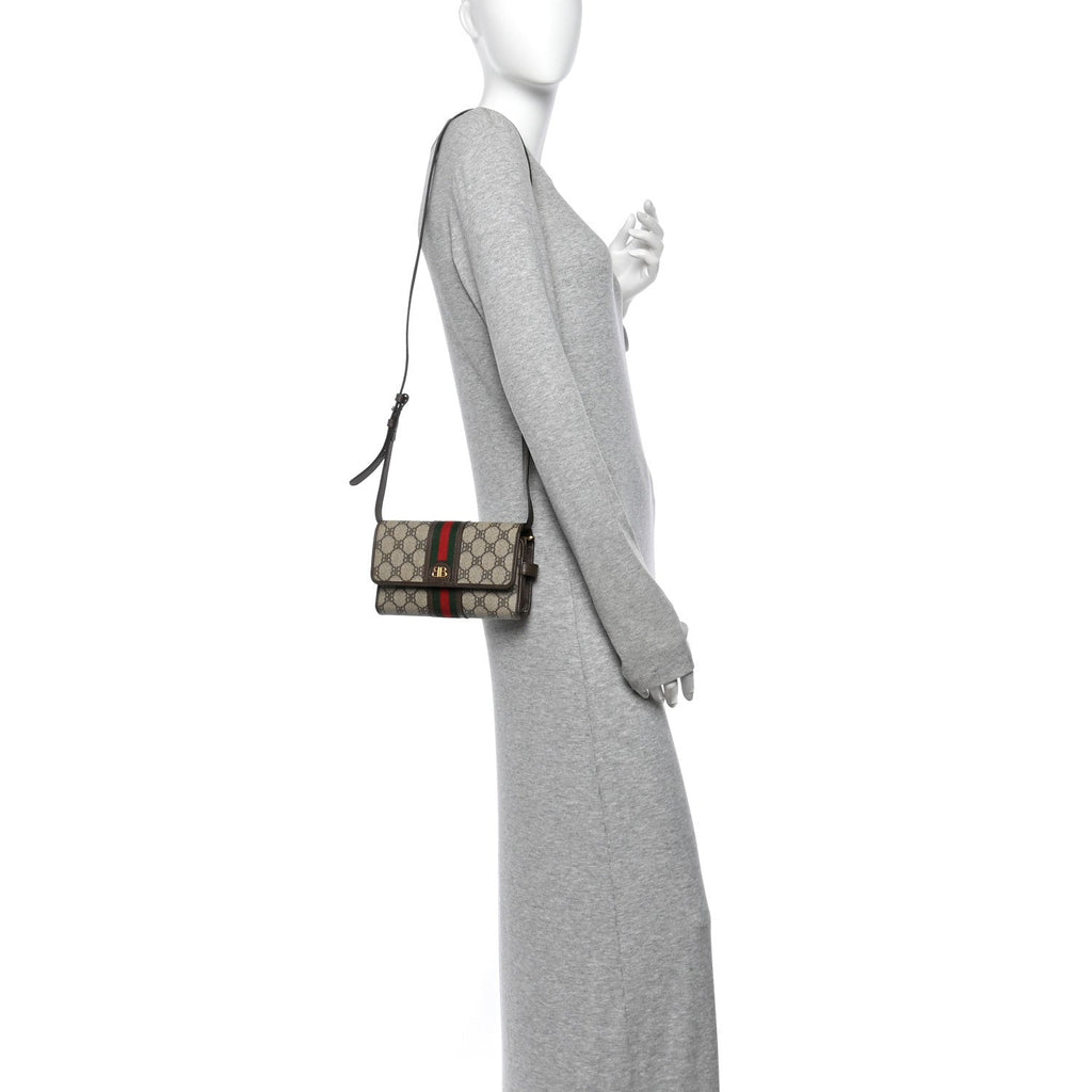 X BALENCIAGA BB Monogram Web Ophidia Crossbody Wallet Beige New Acero