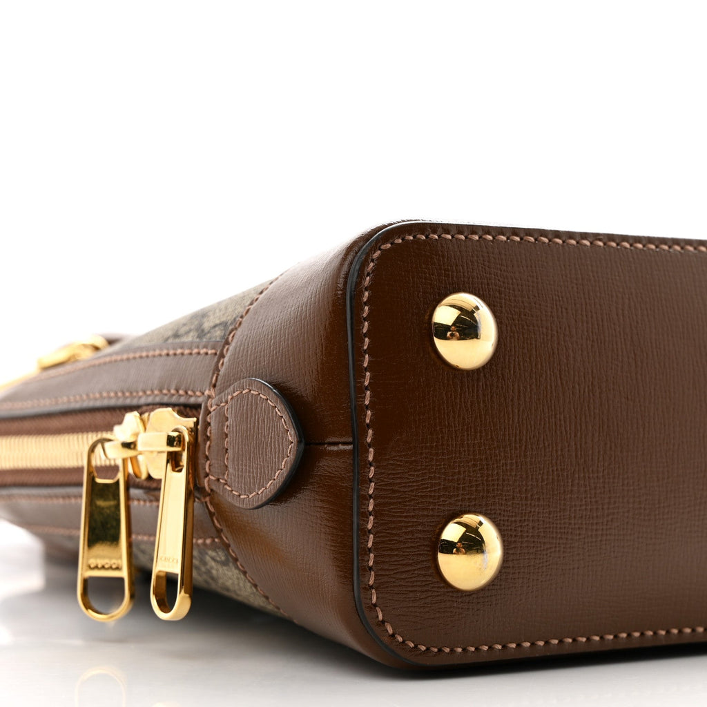 GG Supreme Monogram Azalea Calfskin Small Horsebit 1955 Top Handle Bag Beige Ebony Brown Sugar