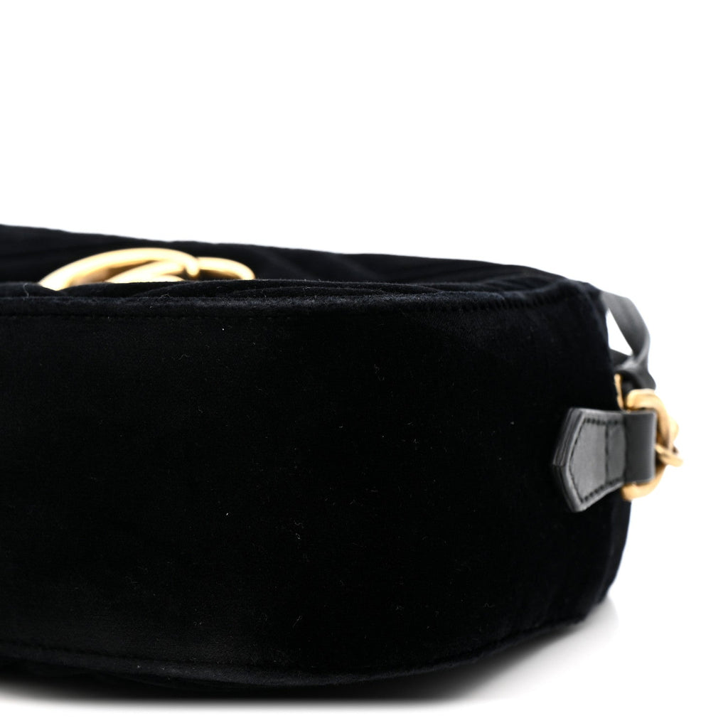 Velvet Matelasse Small GG Marmont Chain Shoulder Bag Black