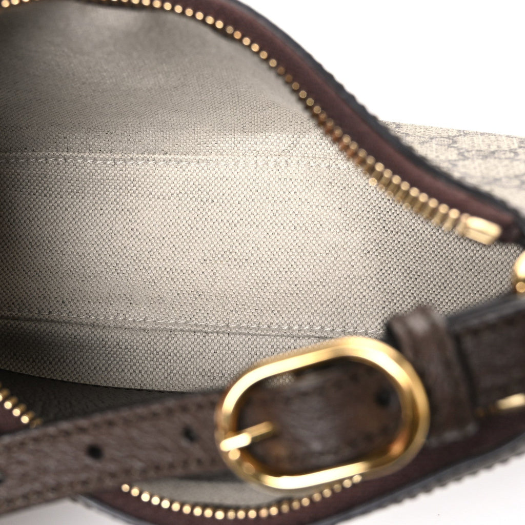 GG Supreme Monogram Textured Dollar Calfskin Small Ophidia Hobo Beige Ebony New Acero