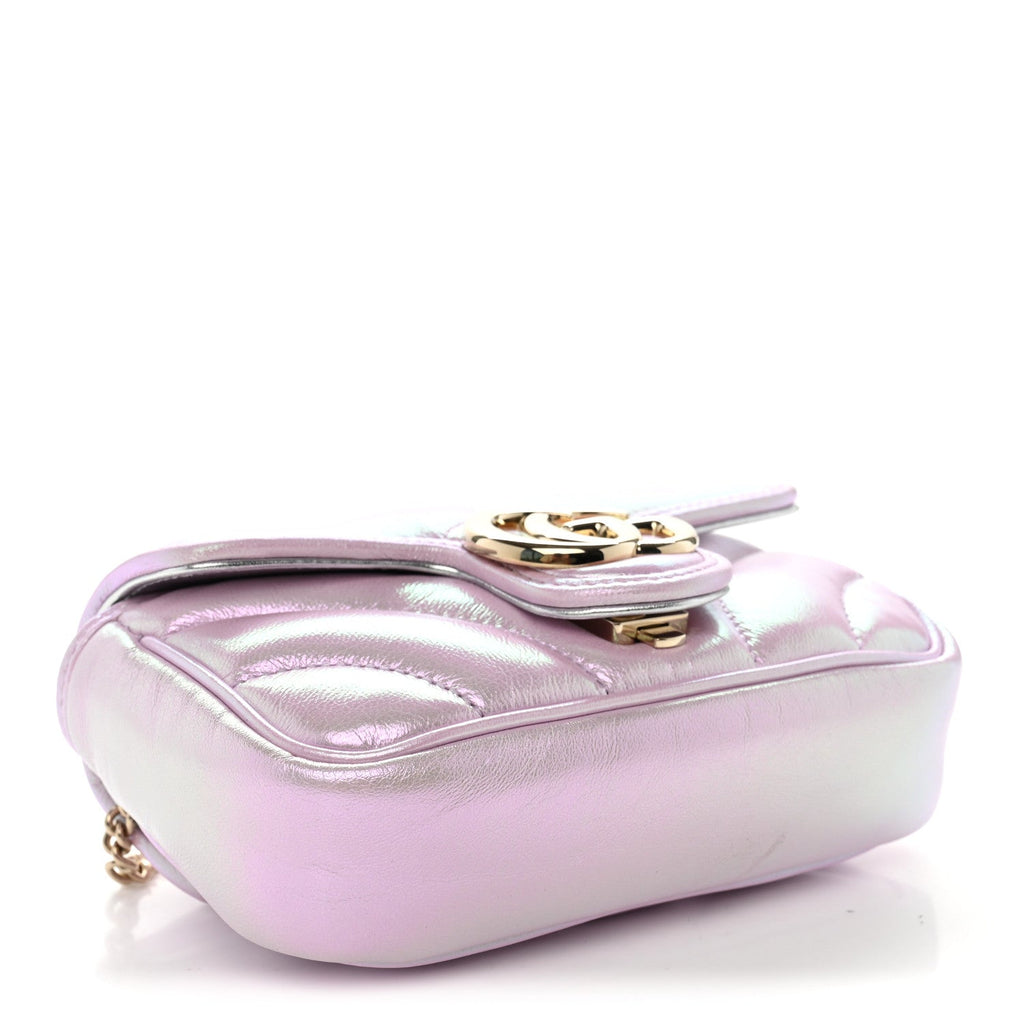 Iridescent Nappa Chevron Matelasse Super Mini GG Marmont Shoulder Bag Iridescent Escape Pink