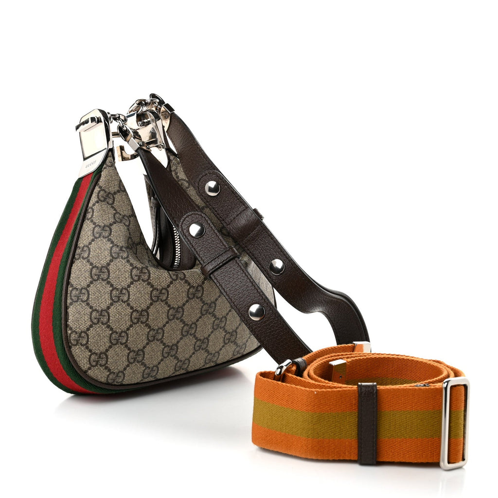 GG Supreme Monogram Textured Calfskin Web Small Attache Shoulder Bag Beige Ebony New Acero