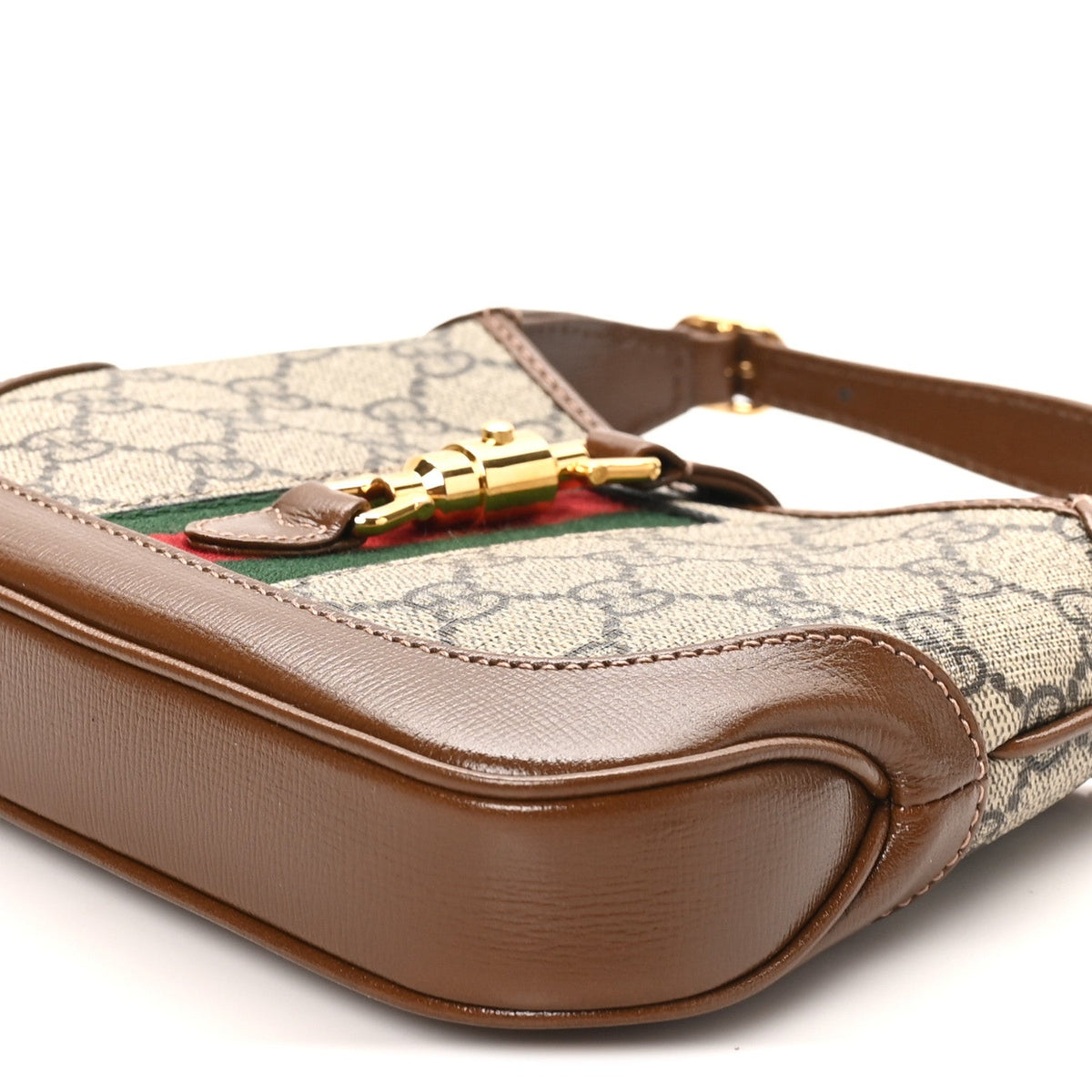 GG Supreme Monogram Azalea Calfskin Web Mini Jackie 1961 Hobo Beige Ebony Brown Sugar