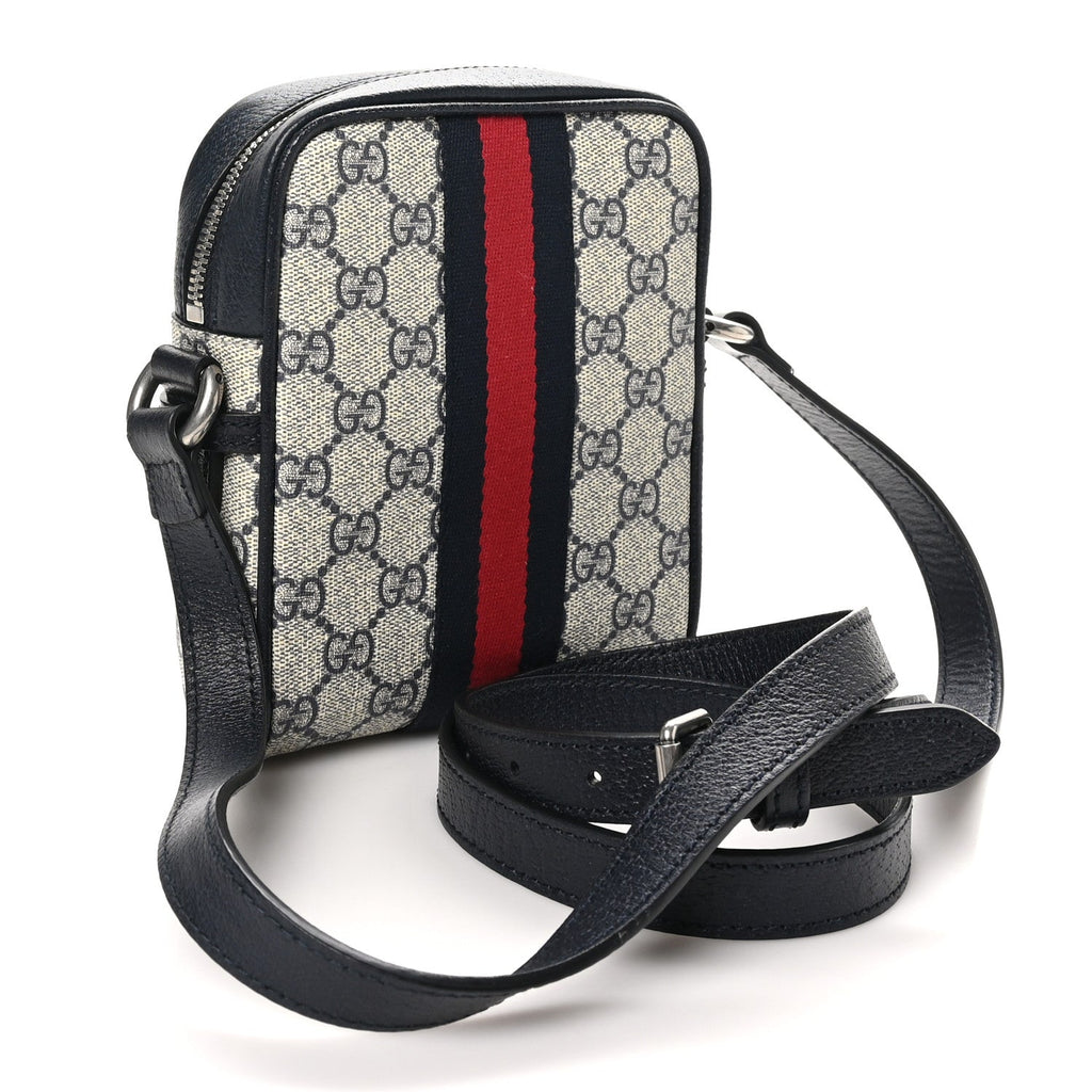 GG Supreme Monogram Textured Calfskin Web Mini Ophidia Messenger Beige Blue