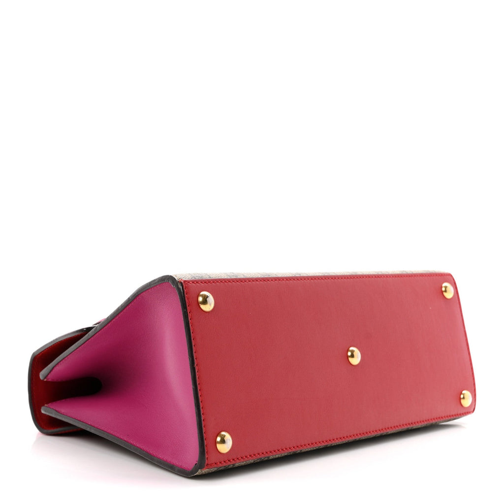 GG Supreme Monogram Calfskin Small Padlock Top Handle Bag Beige Hibiscus Red New Rosette