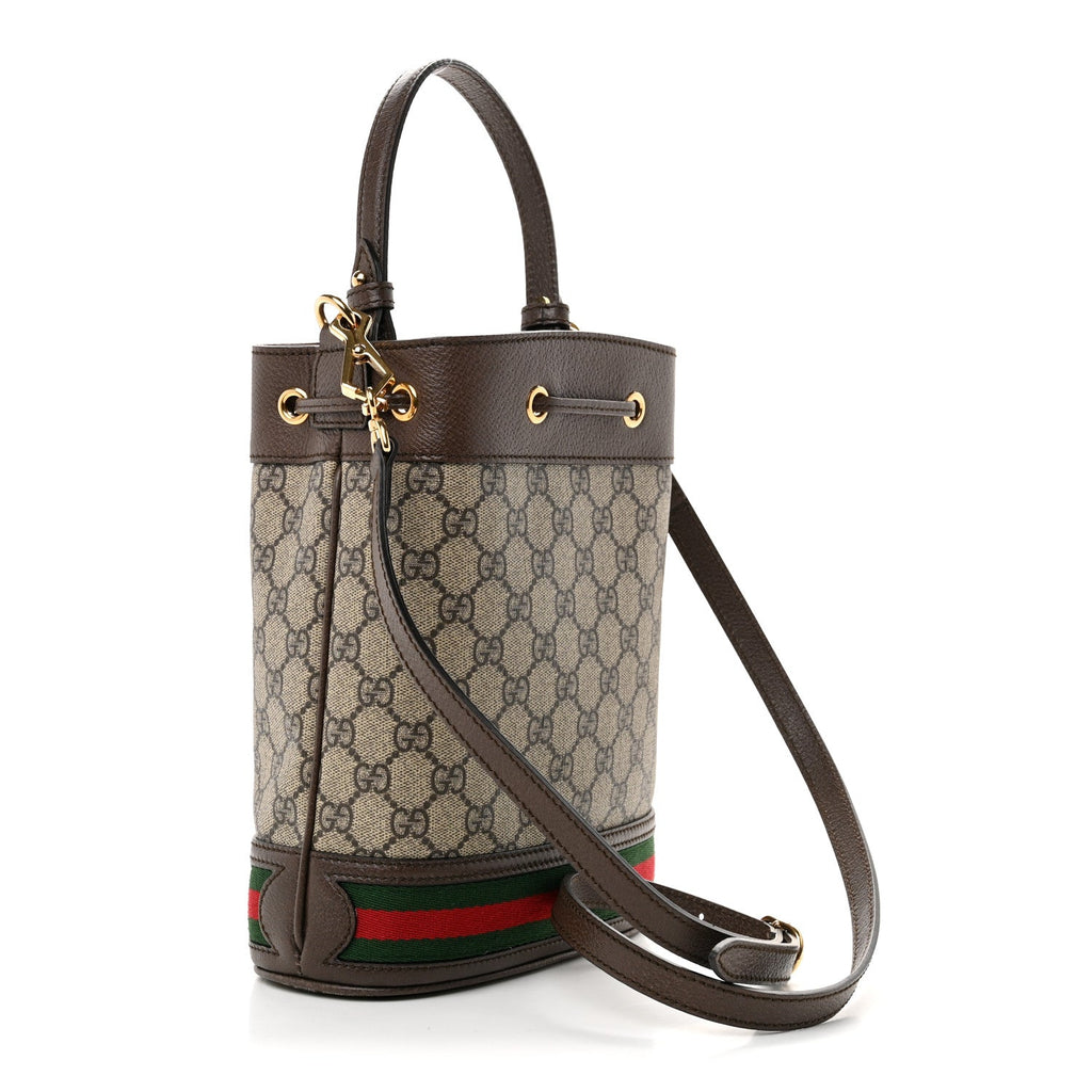 GG Supreme Monogram Web Small Ophidia Bucket Bag Brown