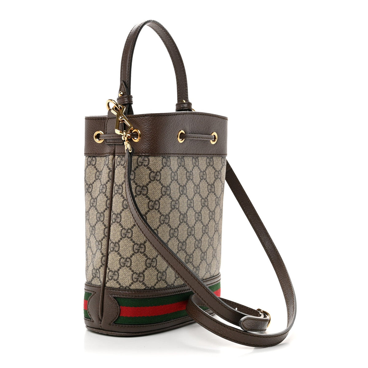 GG Supreme Monogram Web Small Ophidia Bucket Bag Brown