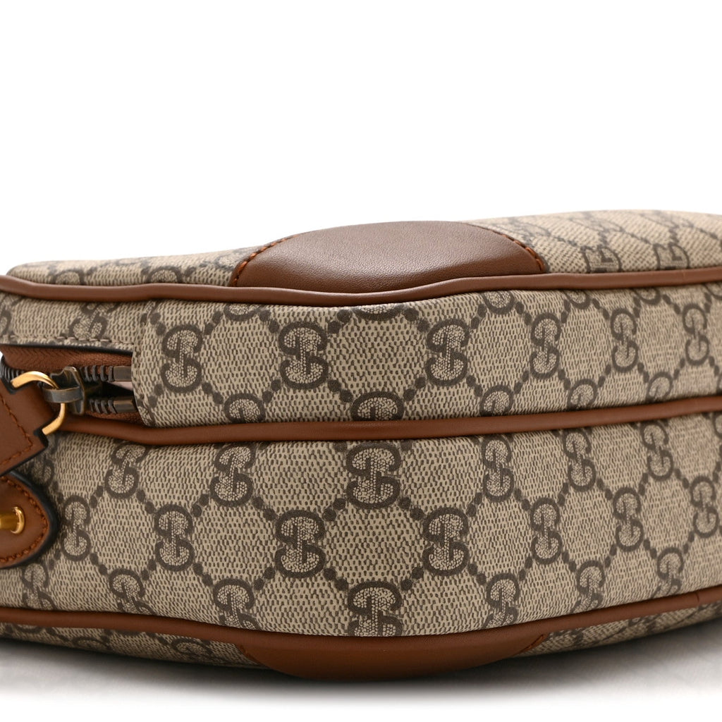 GG Supreme Monogram Textured Calfskin Emblem Medium Crossbody Beige Dark Brown