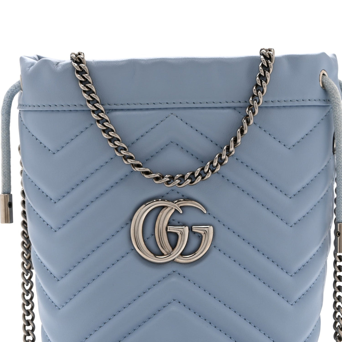 Calfskin Matelasse Mini GG Marmont 2.0 Bucket Bag Porcelain Light Blue