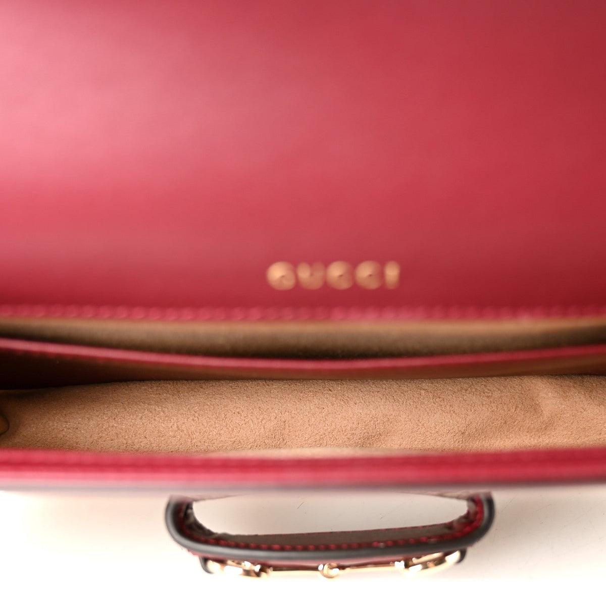 GG Supreme Monogram Azalea Calfskin Horsebit 1955 Mini Bag Beige Ebony Rosso Ancora