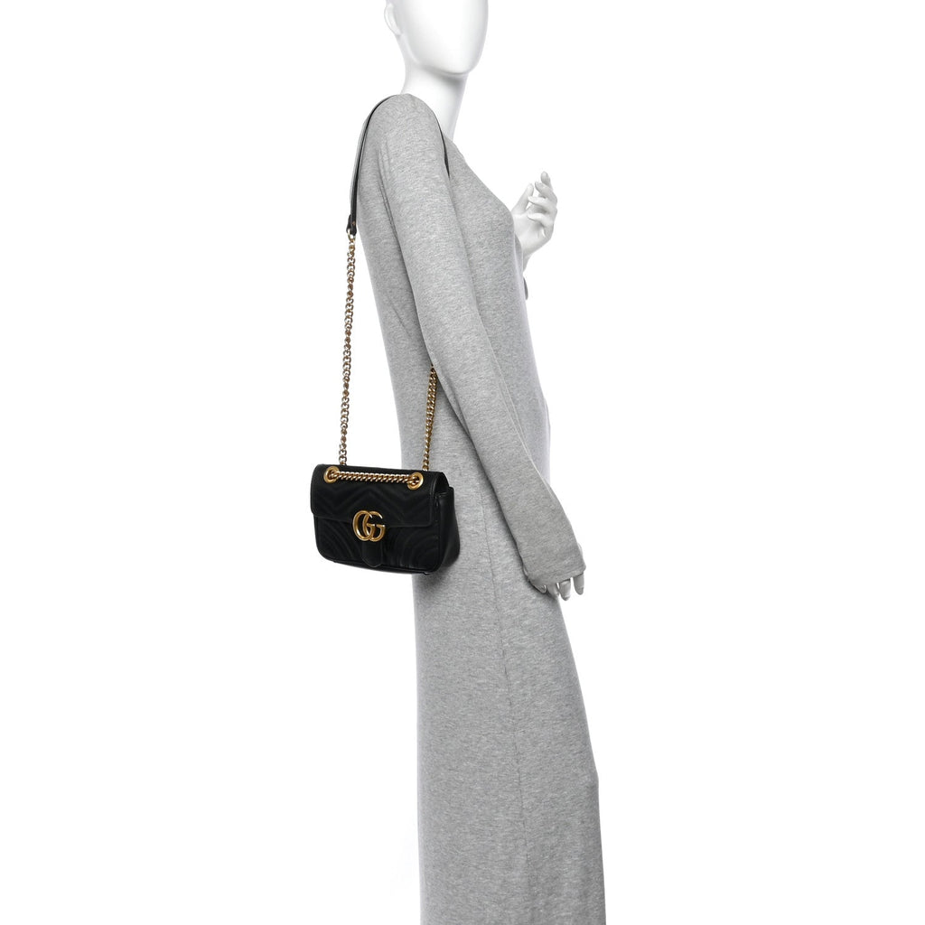 Calfskin Matelasse Mini GG Marmont Shoulder Bag Black