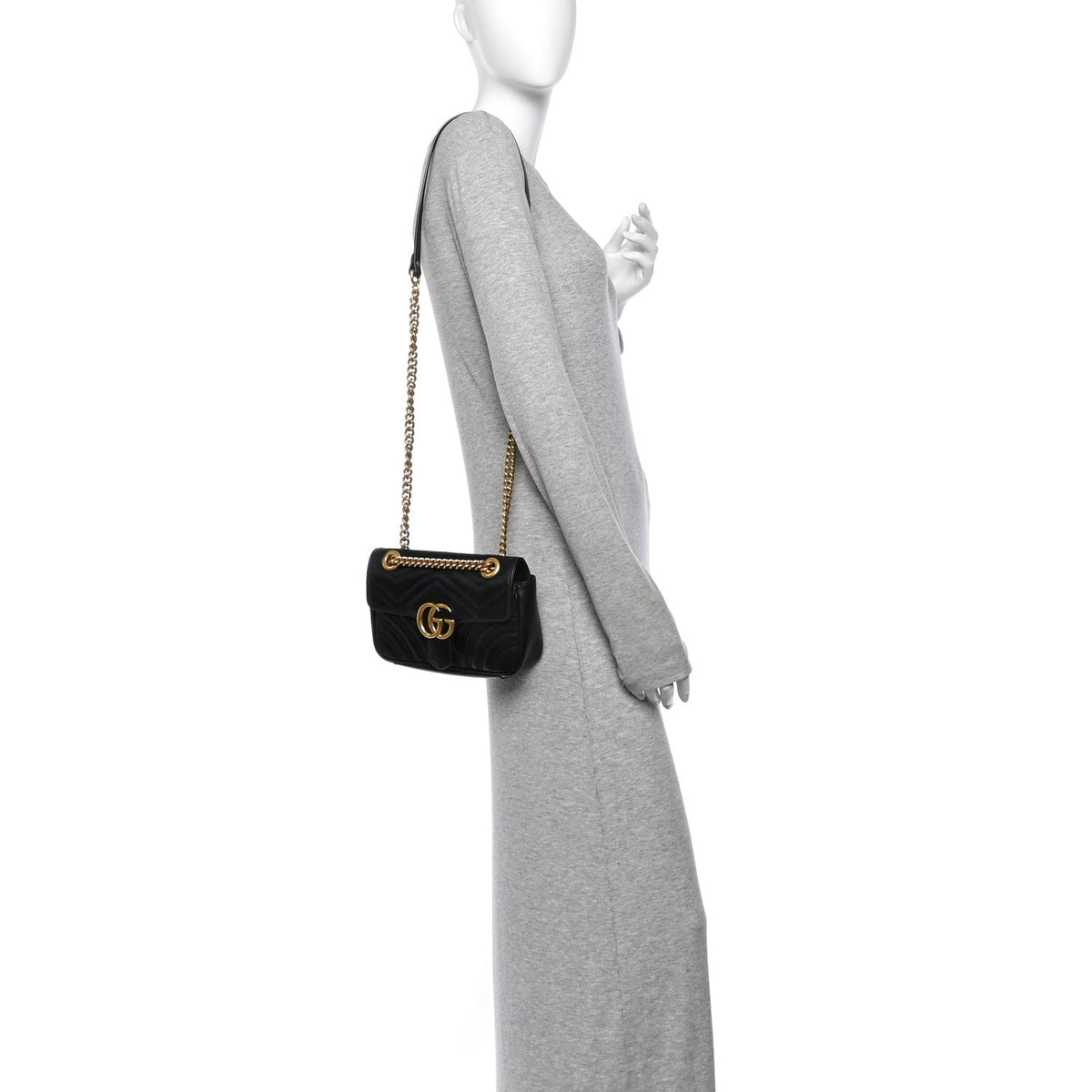 Calfskin Matelasse Mini GG Marmont Shoulder Bag Black