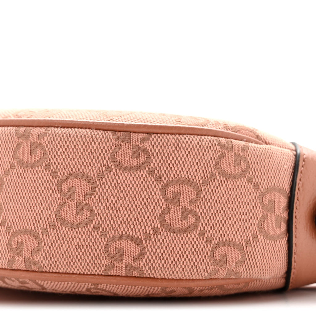 GG Supreme Monogram Textured Calfskin Web Mini Ophidia Half Moon Hobo Rose Pink