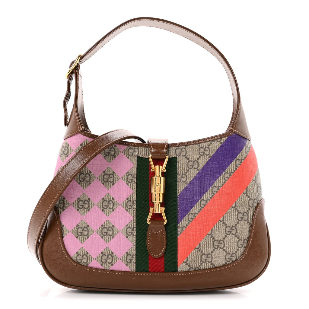 GG Supreme Monogram Azalea Calfskin Print Web Small Jackie 1961 Hobo Multicolor