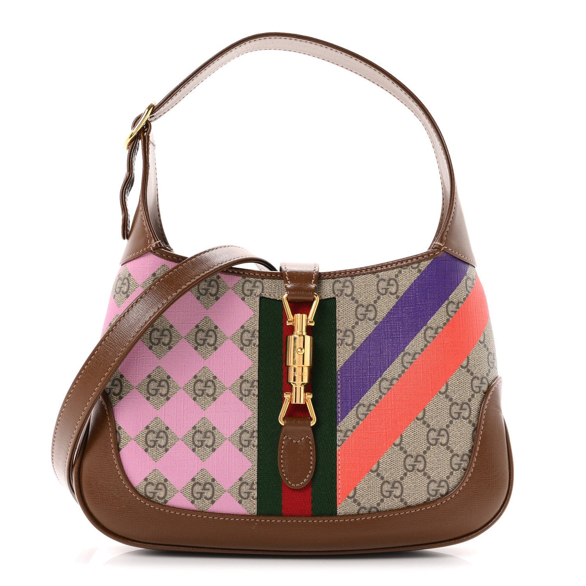 GG Supreme Monogram Azalea Calfskin Print Web Small Jackie 1961 Hobo Multicolor