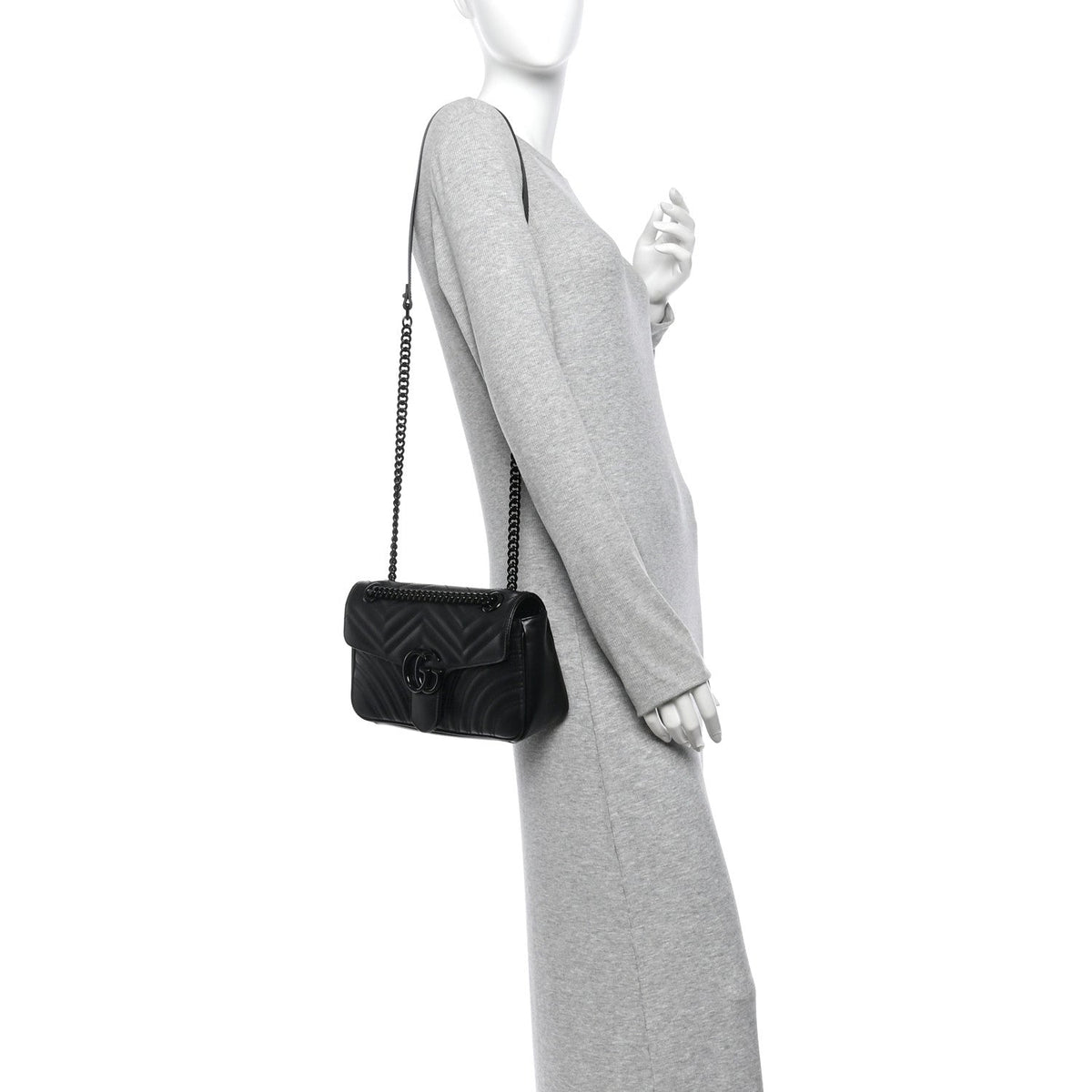 Calfskin Matelasse Monochrome Small GG Marmont Shoulder Bag Black