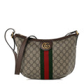 GG Supreme Monogram Web Small Ophidia Half Moon Hobo Brown