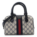 GG Supreme Monogram Textured Dollar Calfskin Web Mini Ophidia Top Handle Bag Beige Blue