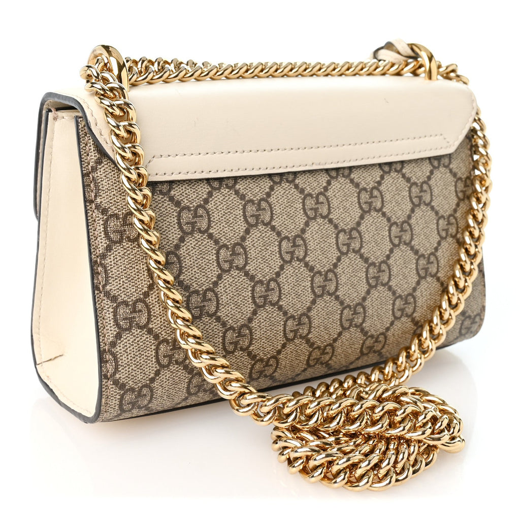 GG Supreme Monogram Studded Small Padlock Shoulder Bag White