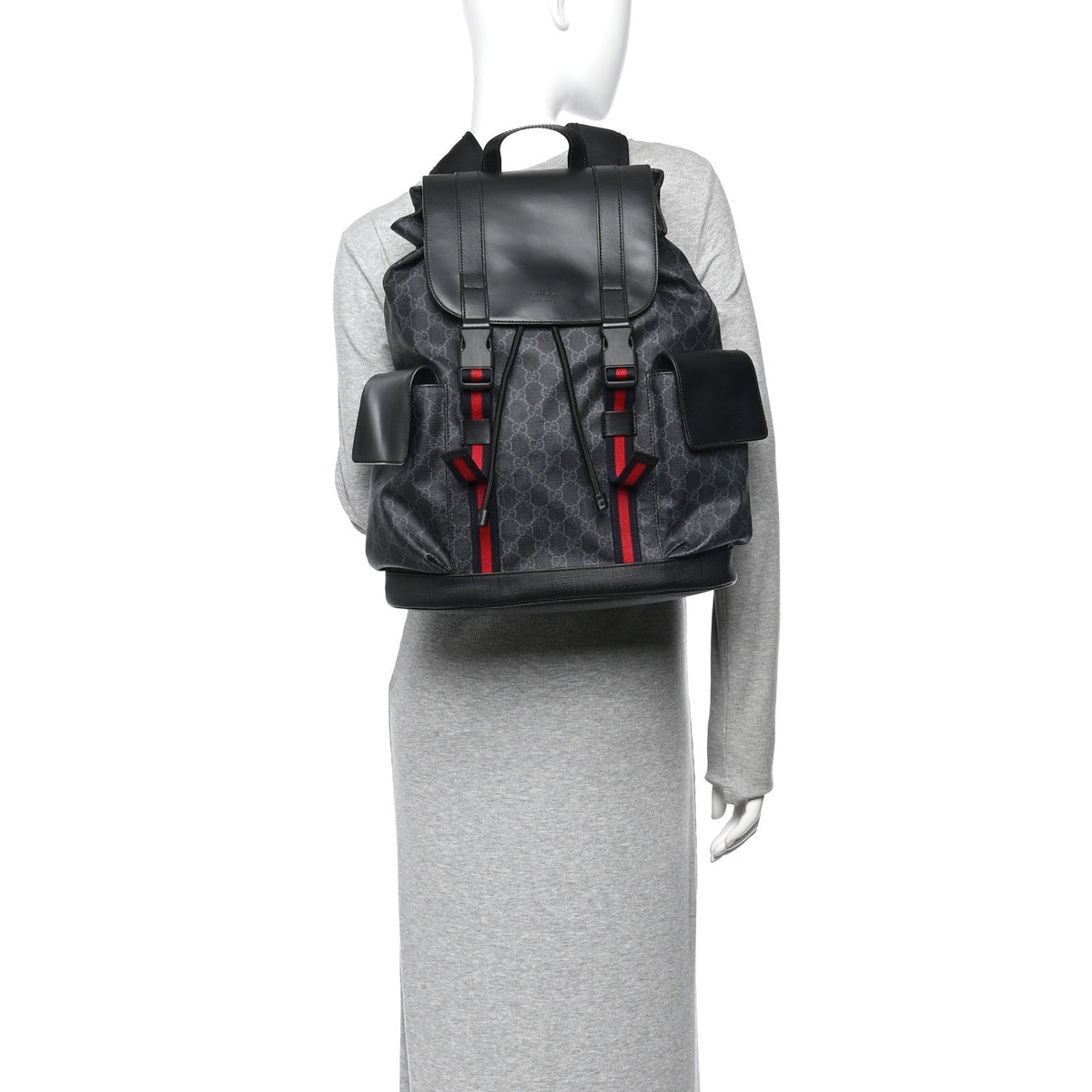 Soft GG Supreme Monogram Calfskin Web Double Buckle Backpack Black