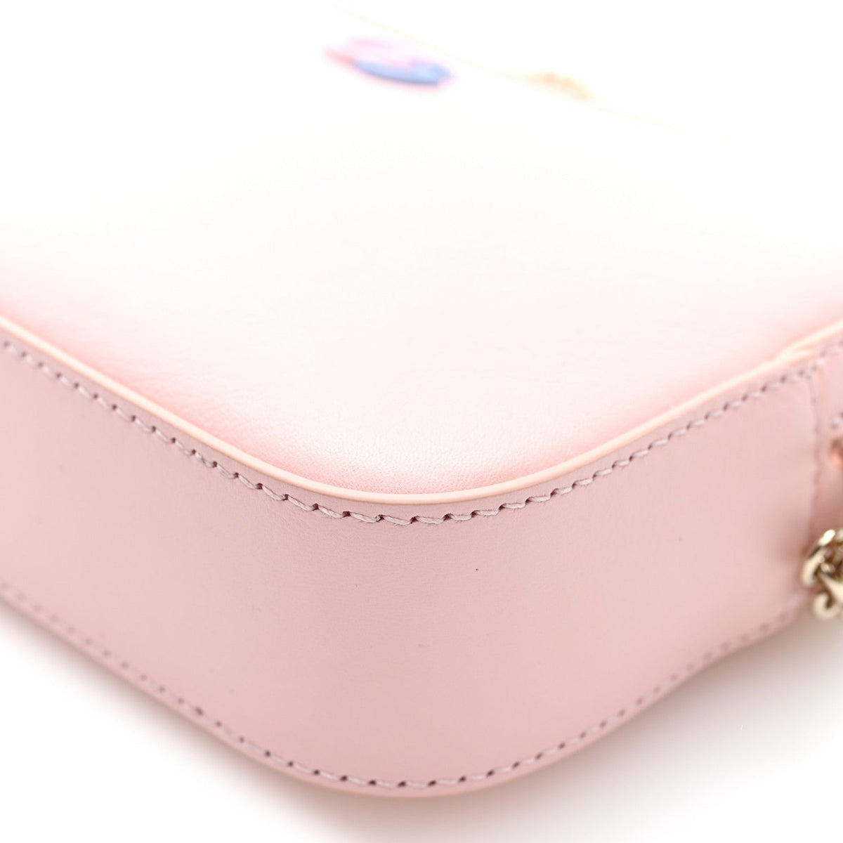 Dollar Calfskin Enamel Super Mini GG Marmont Chain Shoulder Bag  Light Pink Blue