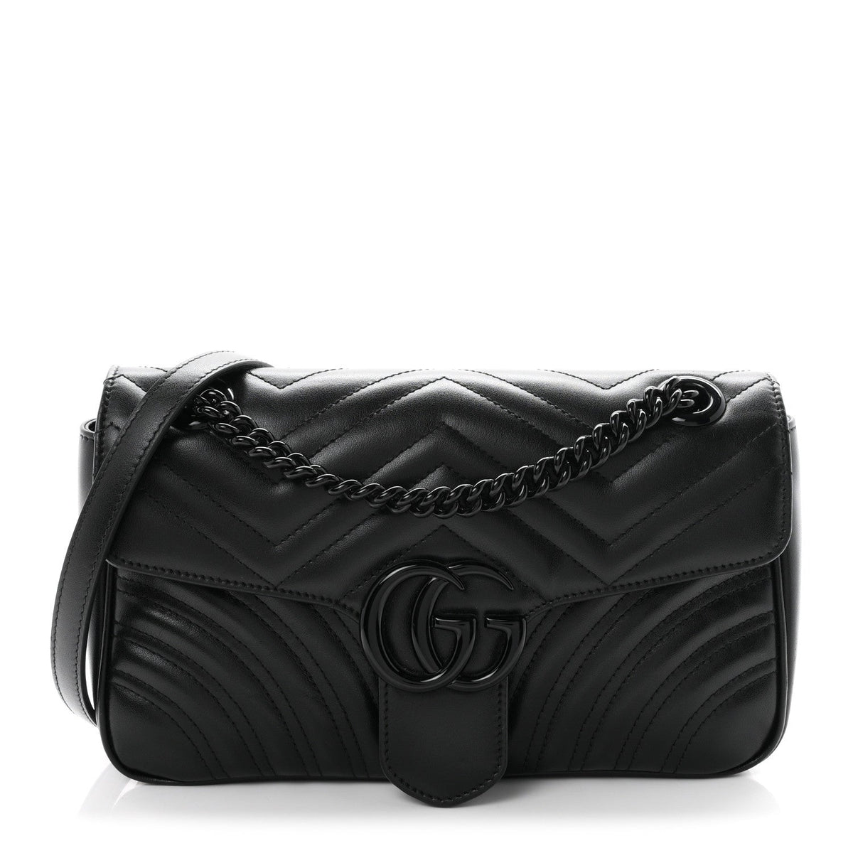 Calfskin Matelasse Monochrome Small GG Marmont Shoulder Bag Black