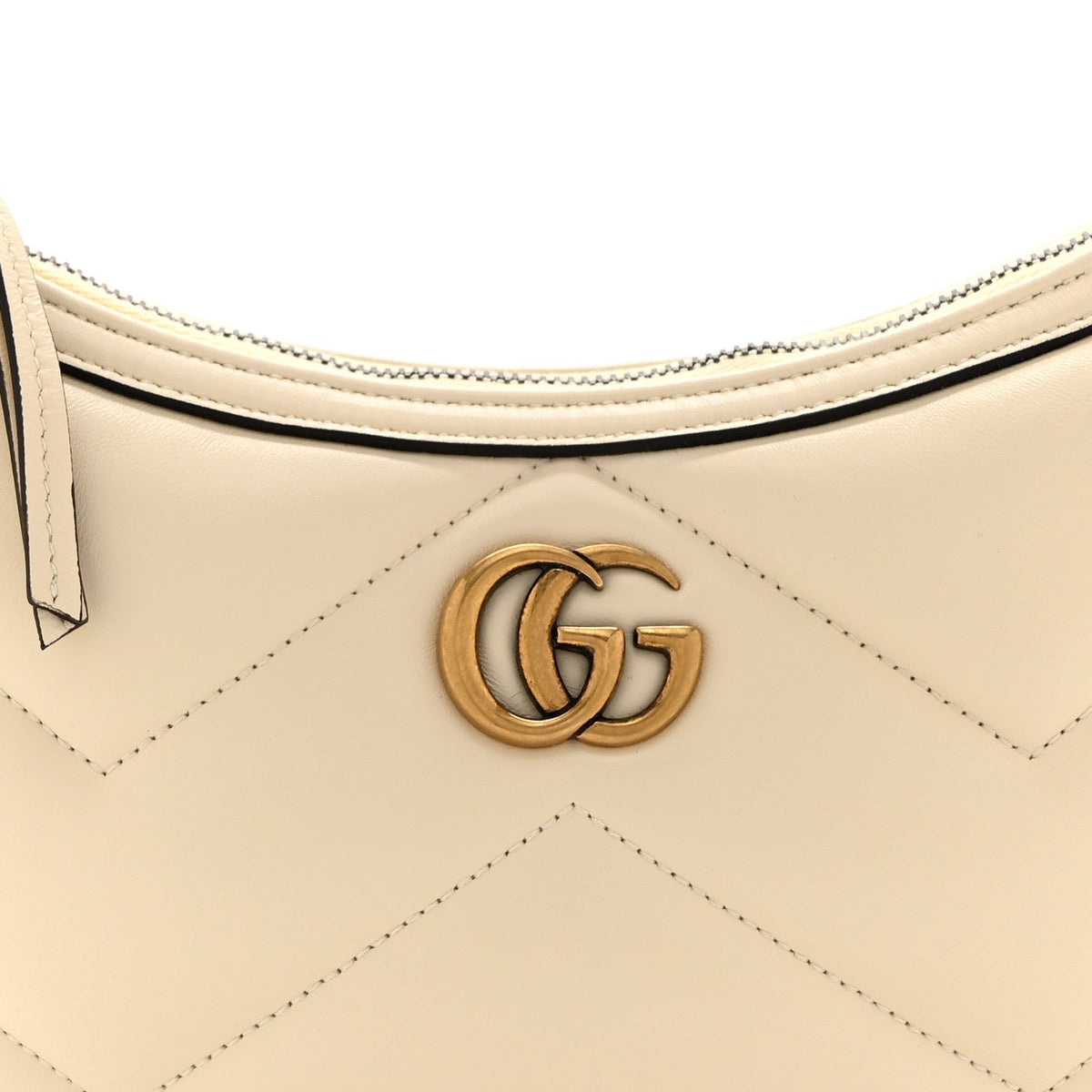 Calfskin Matelasse GG Marmont Half Moon Hobo White