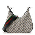 GG Supreme Monogram Textured Calfskin Web Large Attache Shoulder Bag Beige Blue