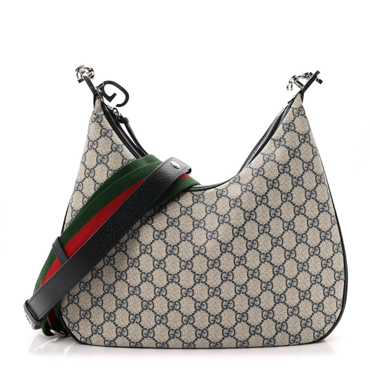 GG Supreme Monogram Textured Calfskin Web Large Attache Shoulder Bag Beige Blue