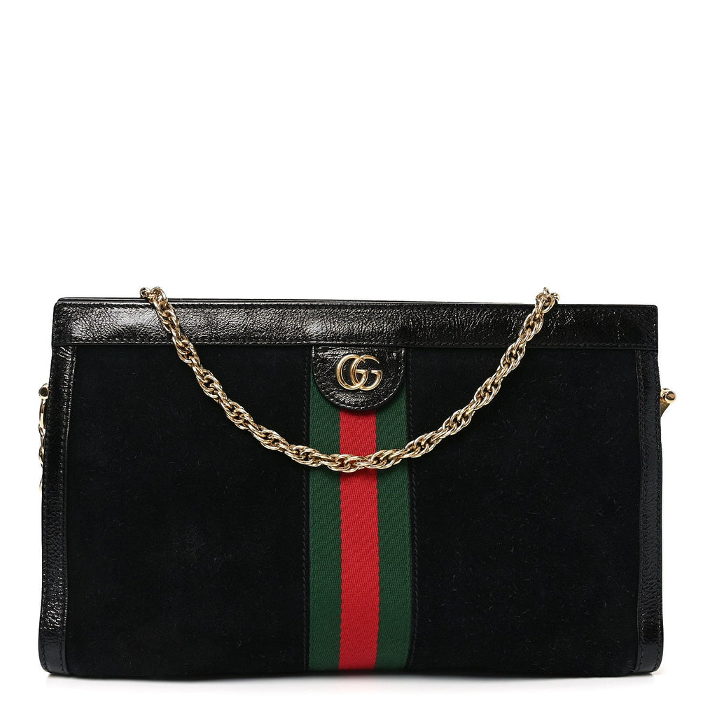 Suede Patent GG Web Medium Ophidia Chain Shoulder Bag Black