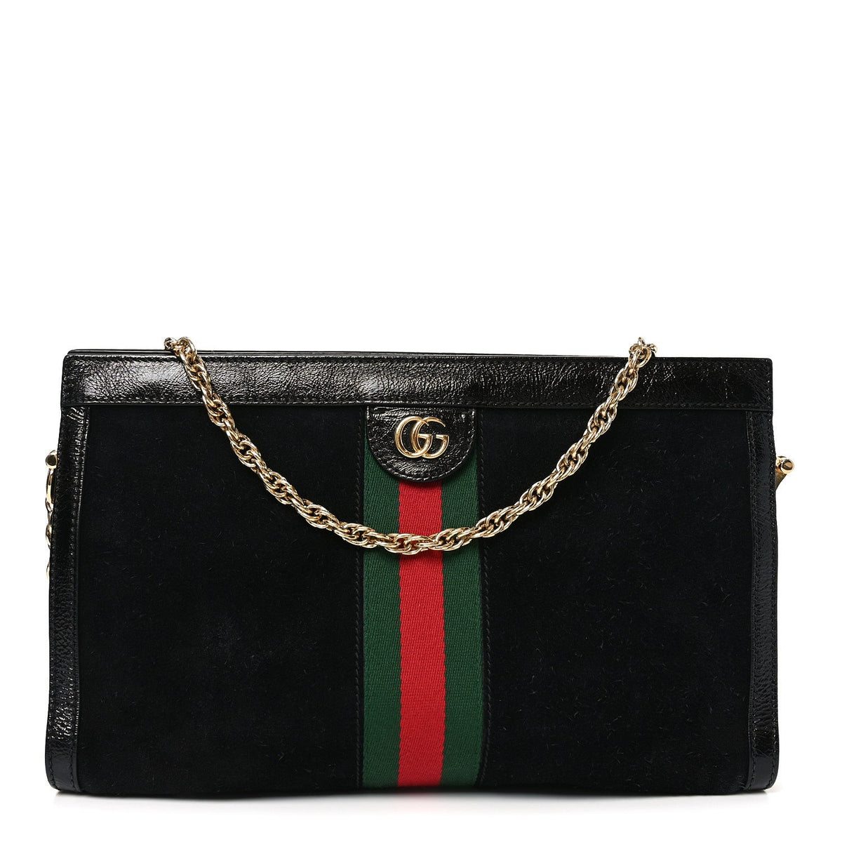 Suede Patent GG Web Medium Ophidia Chain Shoulder Bag Black