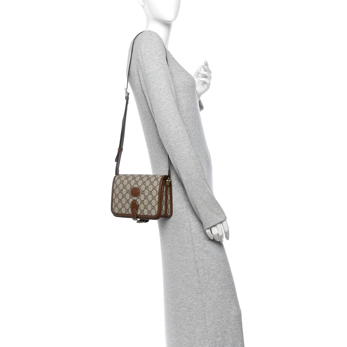 GG Supreme Monogram Azalea Calfskin Mini Retro Interlocking G Flap Shoulder Bag Beige Ebony Brown Sugar