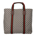Tender GG Supreme Monogram Textured Dollar Calfskin Web Tote Beige Ebony New Acero