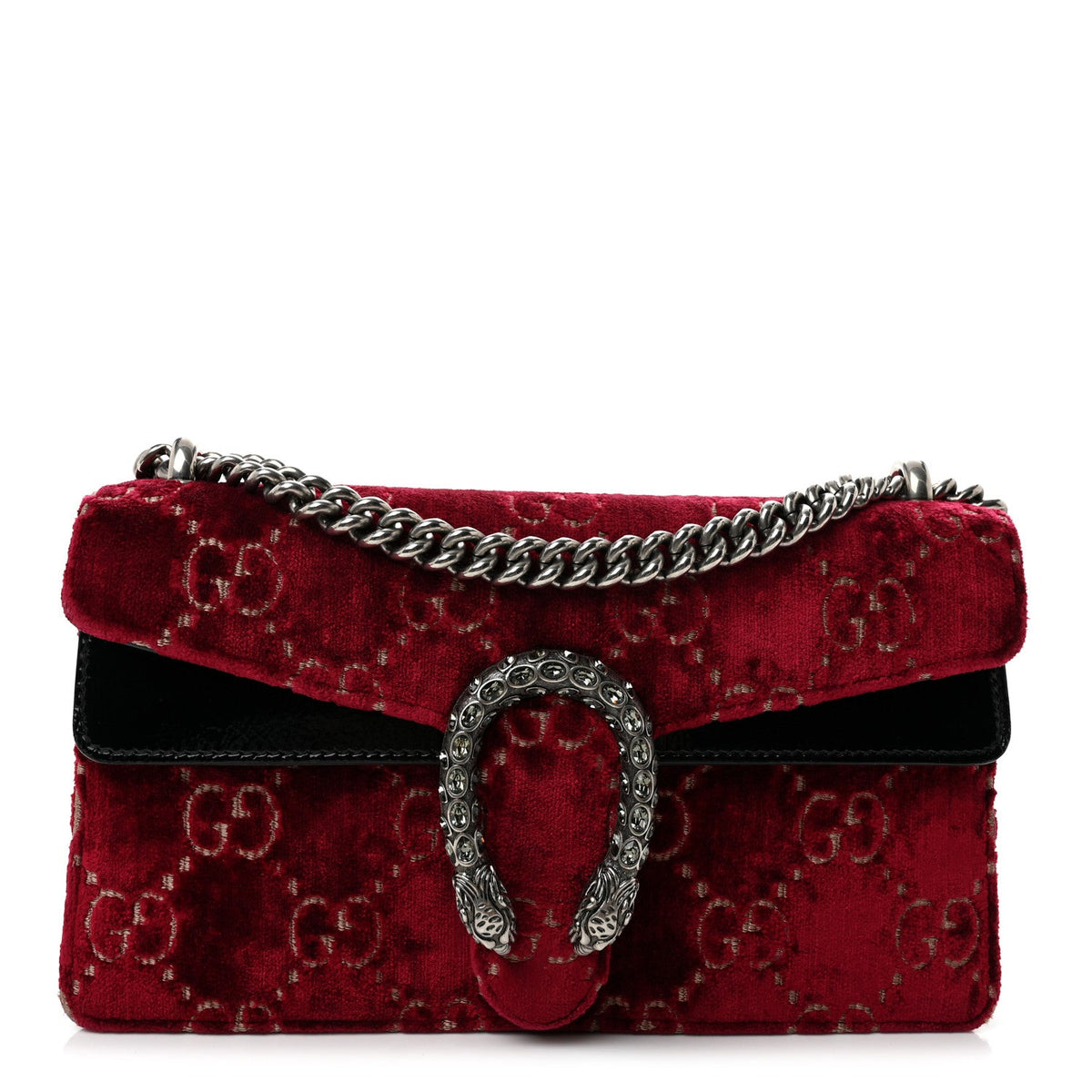 Velvet Skipper Crystal GG Monogram Small Dionysus Shoulder Bag Red Cipria Black Black Diamond