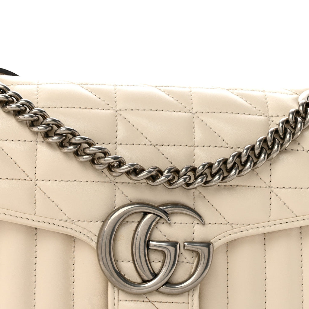 Calfskin Matelasse Aria Small GG Marmont Shoulder Bag Mystic White