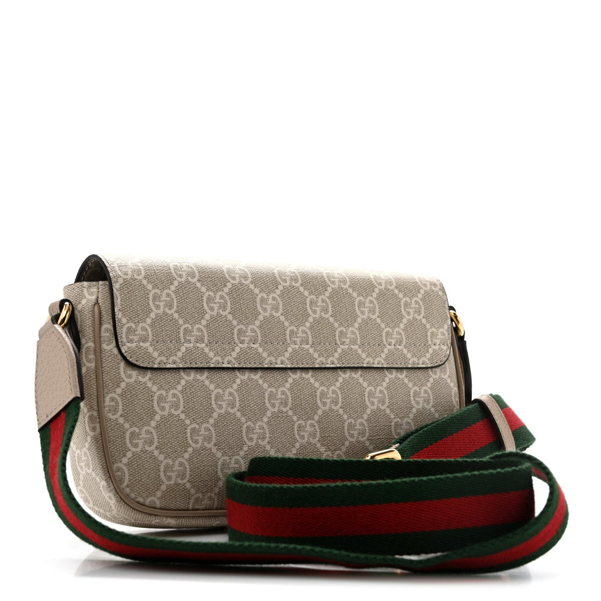 GG Supreme Monogram Textured Dollar Calfskin Web Mini Ophidia Envelope Shoulder Bag Beige Mystic White Oatmeal