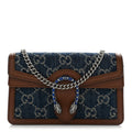 New Denim GG Monogram Dollar Calfskin Enamel Super Mini Dionysus Shoulder Bag Blue Tea Cuir Epilog Electric Blue
