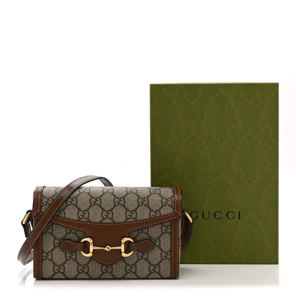 GG Supreme Monogram Mini Horsebit 1955 Shoulder Bag Beige Brown Sugar