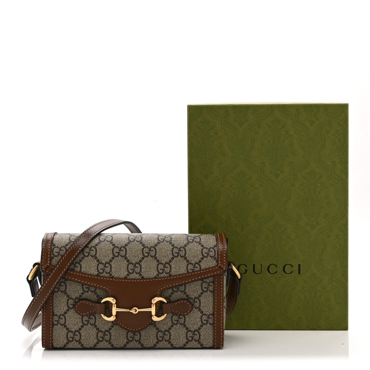 GG Supreme Monogram Mini Horsebit 1955 Shoulder Bag Beige Brown Sugar