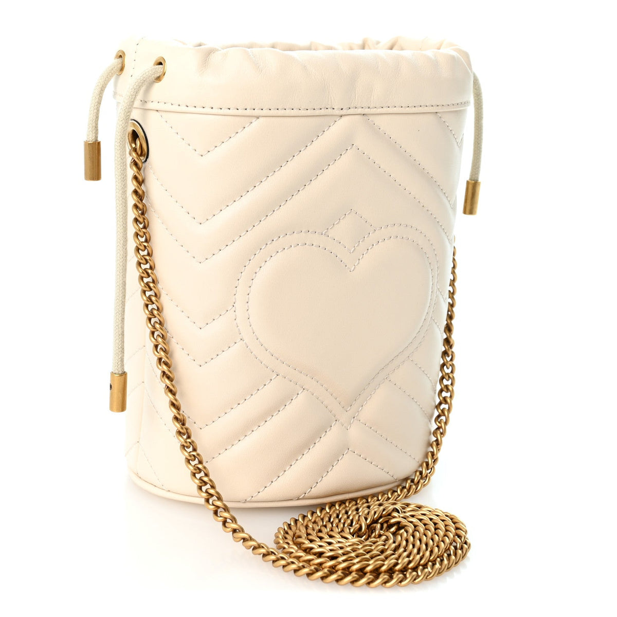 Calfskin Matelasse Mini GG Marmont 2.0 Bucket Bag White