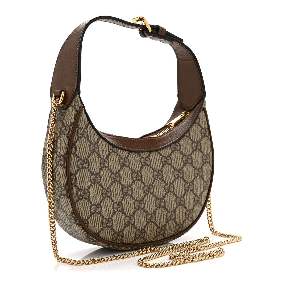 GG Supreme Monogram Azalea Calfskin Mini Retro Interlocking G Half Moon Bag Beige Ebony Brown Sugar