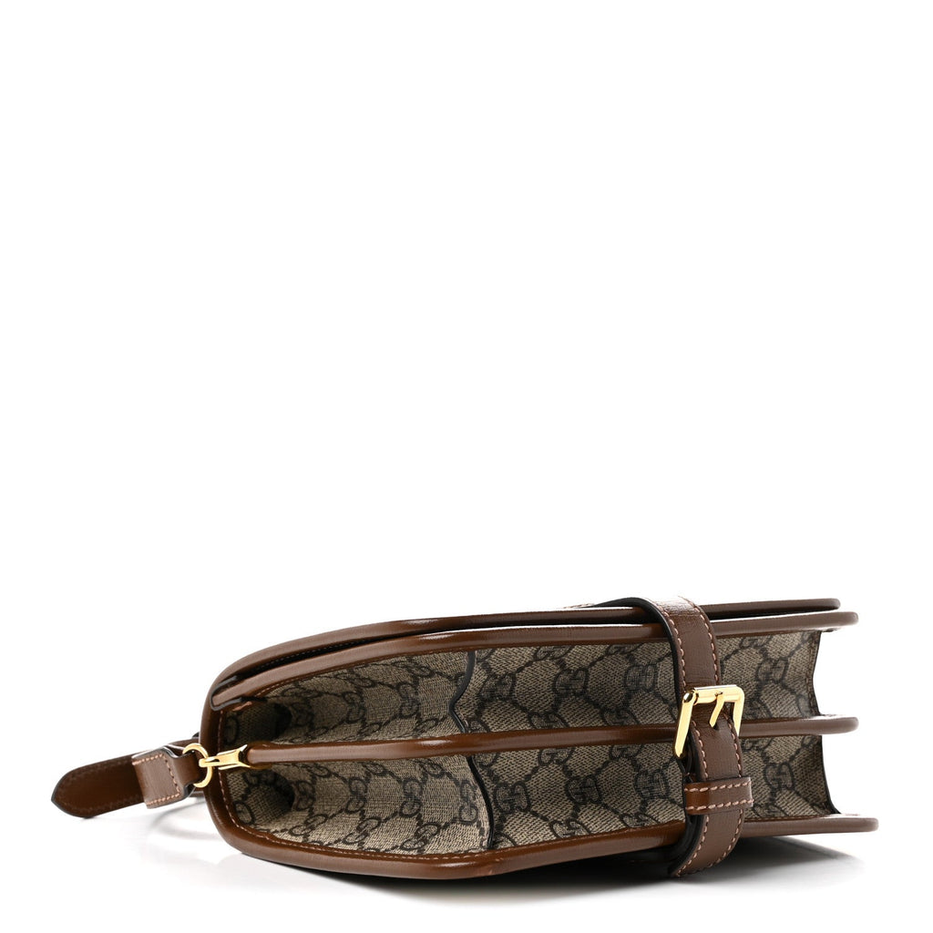 GG Supreme Monogram Azalea Calfskin Mini Retro Interlocking G Flap Shoulder Bag Beige Ebony Brown Sugar