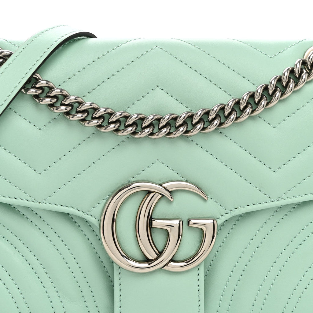 Calfskin Matelasse Small GG Marmont Shoulder Bag Water Green