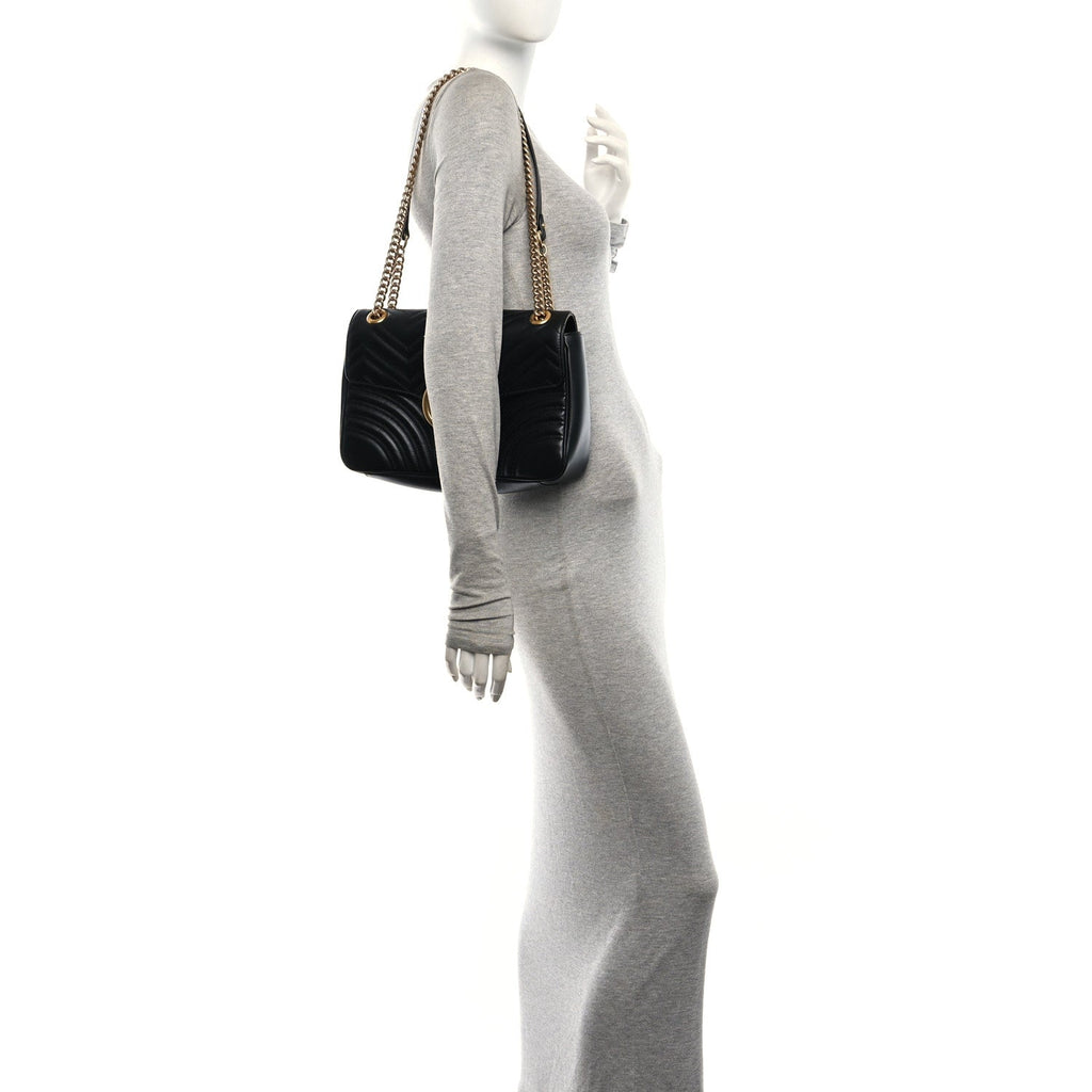 Calfskin Matelasse Medium GG Marmont Shoulder Bag Black