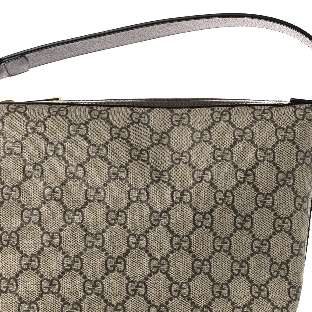 GG Supreme Monogram Textured Calfskin Web Super Mini Ophidia Shoulder Bag Beige Ebony New Acero