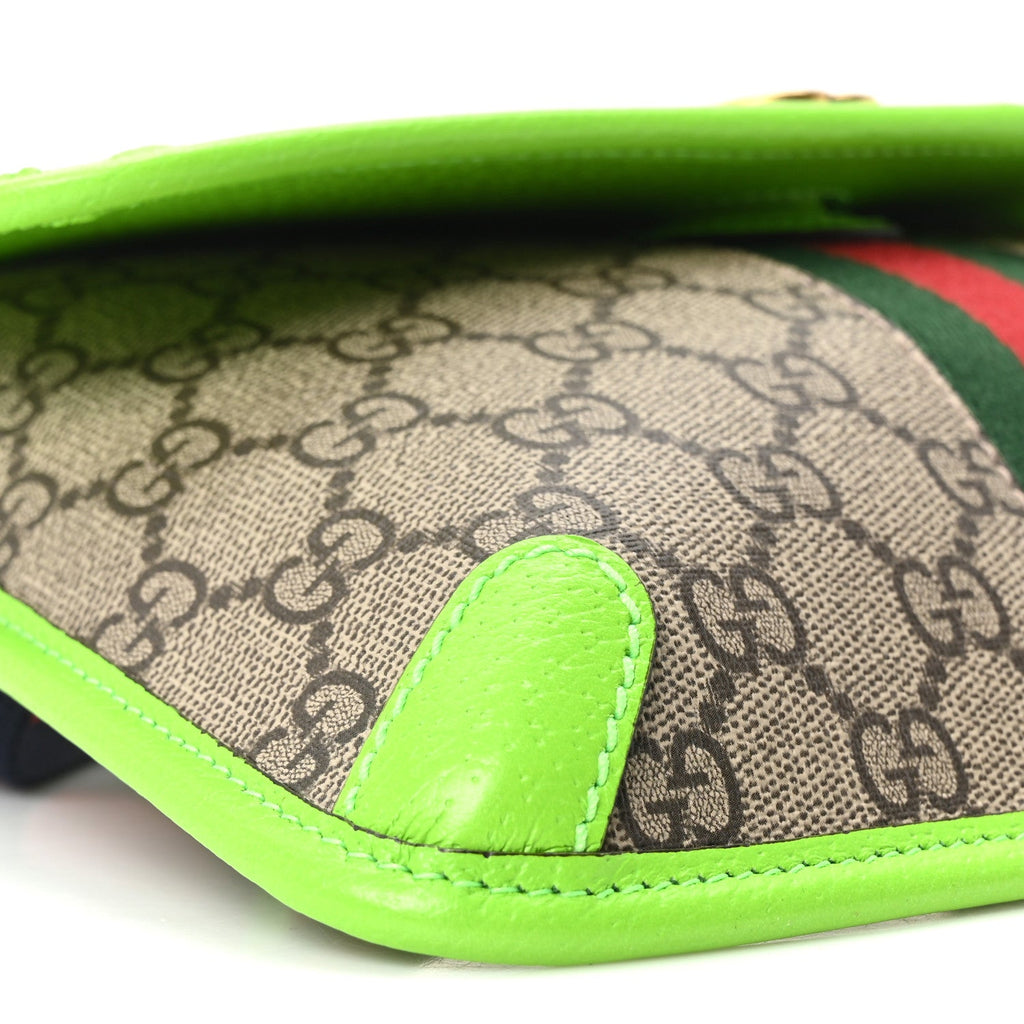 GG Supreme Monogram Web Small Ophidia Belt Bag Beige Ebony Electric Green