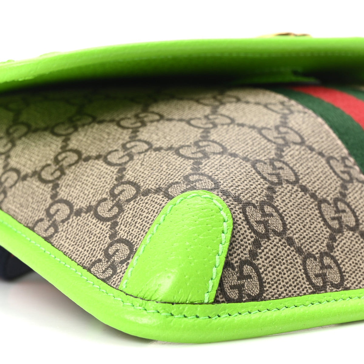 GG Supreme Monogram Web Small Ophidia Belt Bag Beige Ebony Electric Green
