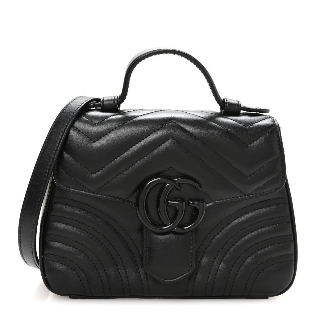 Calfskin Matelasse Monochrome GG Marmont Top Handle Shoulder Bag Black